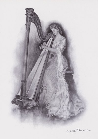 Femme jouant de la harpe - Clarence F. Underwood