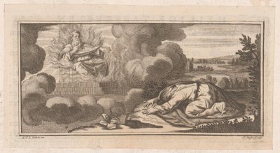 Représentation allégorique ou biblique avec une figure agenouillée devant un homme sur un trône avec des flammes - Claude Augustin Duflos