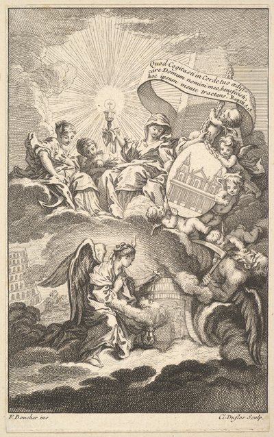 Frontispice, de La Construction de Saint-Sulpice par Alexis Piron - Claude Augustin Duflos