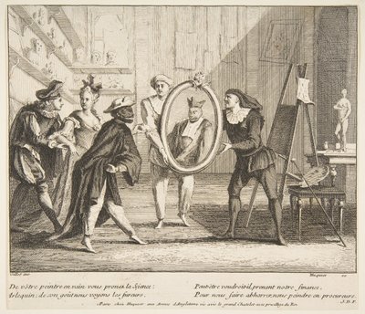 Pierrot et Scaramouche montrent le portrait d