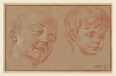 Esquisse de deux têtes - Claude Gillot (possibly)