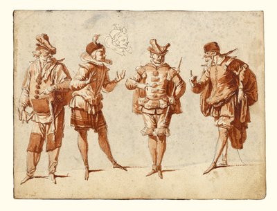 Quatre personnages en costume de théâtre - Claude Gillot