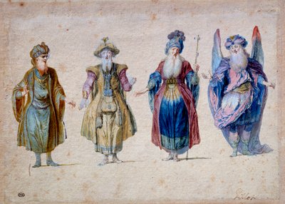 Quatre prêtres de théâtre Aquarelle de Claude Gillot - Claude Gillot