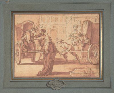Die Szene der zwei Kutschen - Claude Gillot