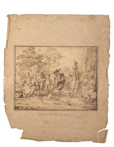 Les quatre âges de la vie: Sept figures dans un jardin, une creusant avec une bêche - Claude Gillot