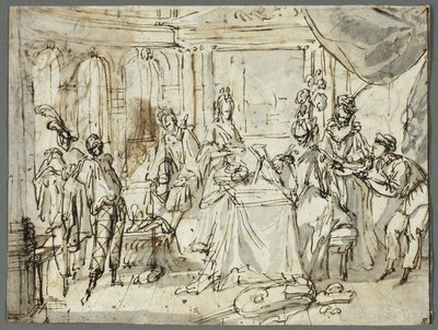 Les acteurs se préparant (recto); Études de la Sainte Famille et de Saint Jean-Baptiste (verso) - Claude Gillot