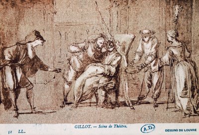 Représentation théâtrale, dessin de Claude Gillot (1673-1722) - Claude Gillot