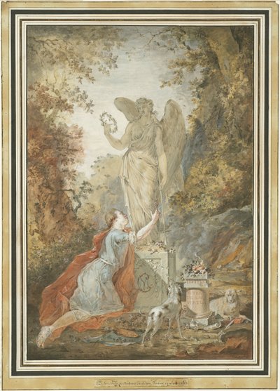 Un artiste adorant une statue de la vertu - Claude Jean Baptiste Hoin