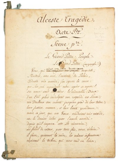 Manuscrit de "Alceste" - Claude Joseph Dorat