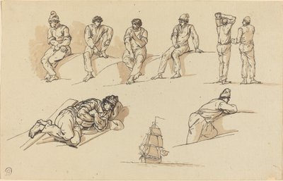 Huit études de figures et un navire en mer - Claude Joseph Vernet
