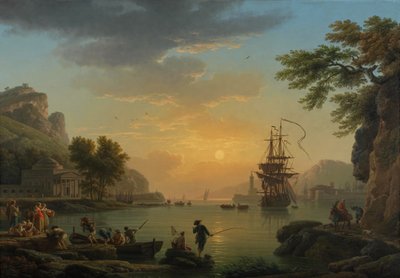 Paysage au coucher de soleil avec retour de pêche - Claude Joseph Vernet