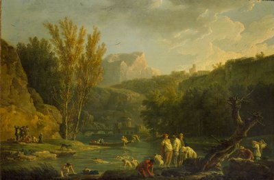 Scène de rivière avec baigneurs - Claude Joseph Vernet