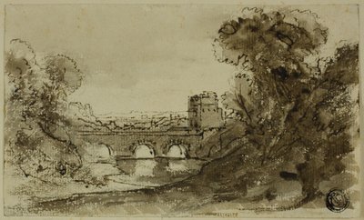 Paysage fluvial italianisant avec pont et tour - Claude Lorrain