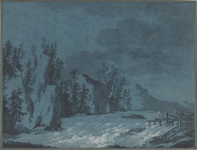 Rapides de rivière par des falaises boisées - Claude Louis Chatelet