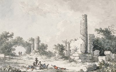 Les ruines du Temple de Castor et Pollux, Agrigente, avec des artistes dessinant - Claude Louis Chatelet