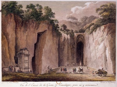 Vue de la grotte de Pausilippe (Posillipo) (ou "Grotta Vecchia"), près de Naples. Dessin de Chatelet - Claude Louis Chatelet
