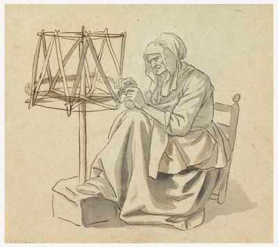 Dessin, une vieille femme en train de filer, 1810-30 - Claude Louis Desrais