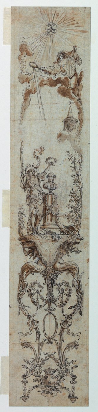 Dessin, projets de panneaux peints avec Fortune et Jacques Necker, 1788-90 - Claude Louis Desrais