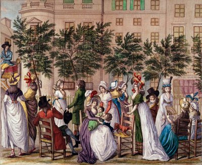 La mode sous le Directoire : « Le petit Coblentz », la promenade Boulevard des Italiens à Paris. Lithographie par Claude Louis Desrais (1746-1816) 1798. Paris, Musée Carnavalet - Claude Louis Desrais