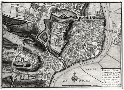 Atlas 131 F fol.8 Carte de Saintes, capitale de Saintonge, du Recueil des Plans de Saintonge, 1716 - Claude Masse