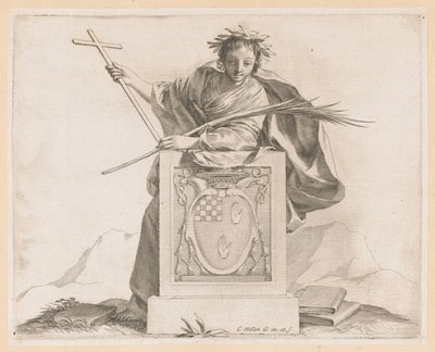 Figure allégorique avec les armoiries de la famille Potier - Claude Mellan