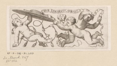 Trois putti avec chapeau de cardinal et bande - Claude Mellan
