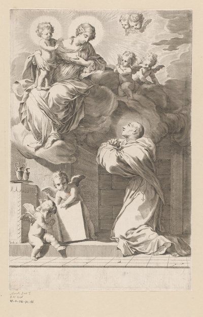 Saint Bernard agenouillé devant une apparition de Marie avec l