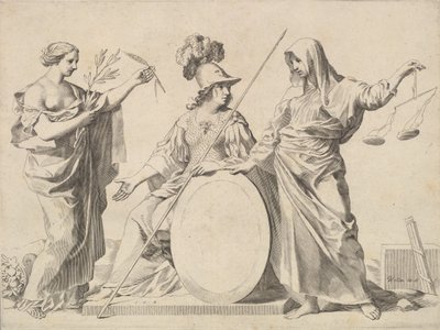 Minerva Flanquée par la Paix et la Justice Armoiries de Gallard et de Mesmes - Claude Mellan