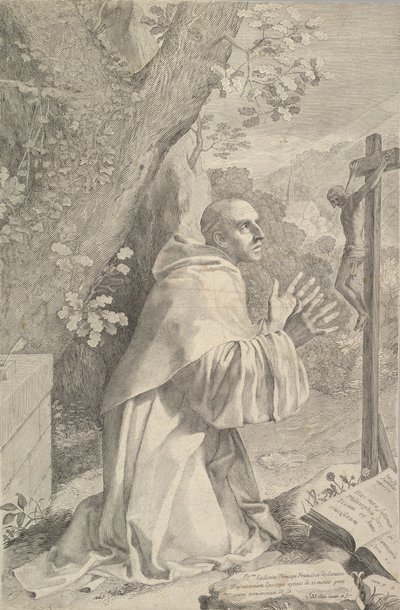 Saint Bernard agenouillé devant un crucifix, vers 1655 - Claude Mellan