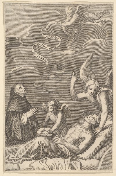 Saint Nicolas priant pour un homme mourant - Claude Mellan