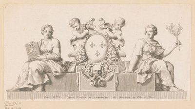 Armoiries des notaires du Châtelet à Paris avec personnifications de la Bonne Foi et de la Loi - Claude Mellan
