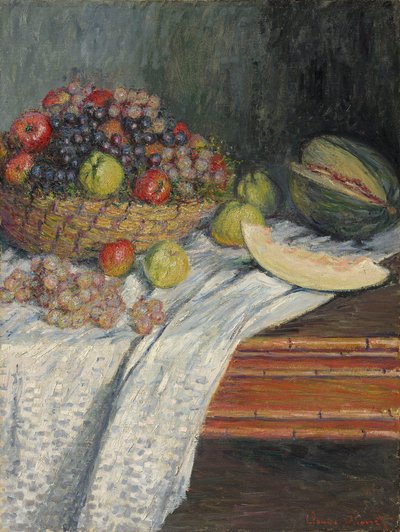 French : Nature morte au melon espagnol Still Life with a Honeydew Melon - Claude Monet