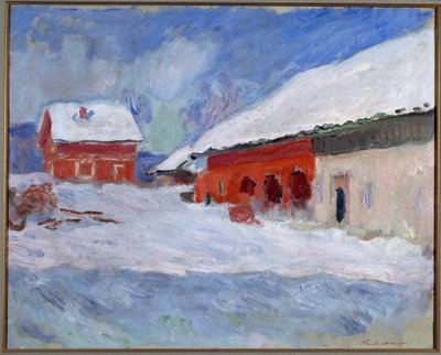 Paysage de Norvège, maisons sous la neige - Claude Monet