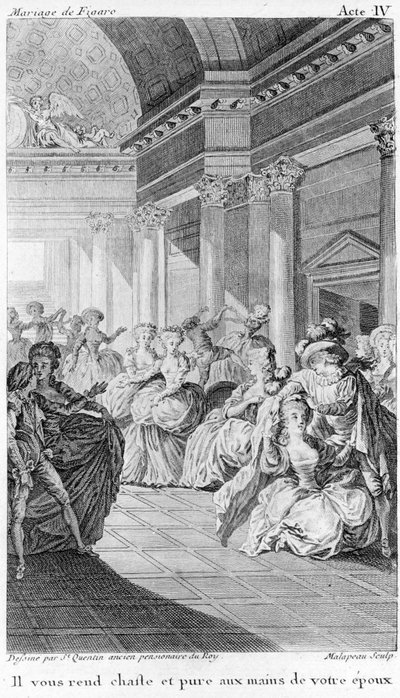 Le mariage de Figaro de Beaumarchais, acte IV. dessin de St. Quentin, gravure de Malapeau - Claude Nicolas Malapeau