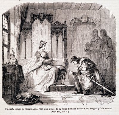 Thibaut, comte de Champagne, aux pieds de la reine Blanche de Castille pour l