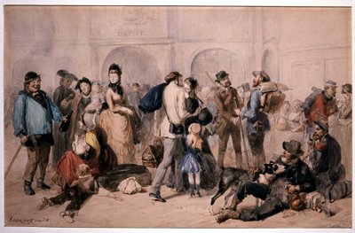 Foule dans le hall de la Gare de Lyon par Andrieux - Clément Auguste Andrieux