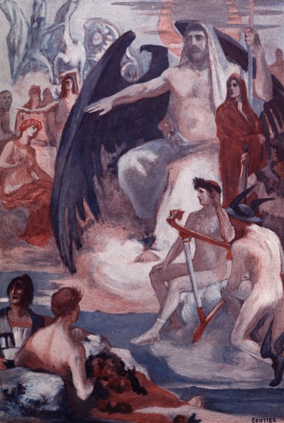 La défense de Jupiter pour sauver les Troyens ou les Grecs. Illustration de Clément Gontier (1876-1918) pour 