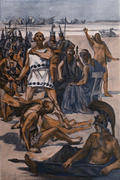 Thersite frappé par Ulysse. Illustration de Clément Gontier pour 
