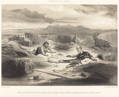 ...dieron con Sancho en el suelo y lo mismo le avinó d D. Quixote... - Célestin Nanteuil