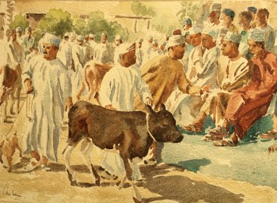 Marché aux bestiaux, Nizwa, Oman (1), 2018 (aquarelle) - Clive Wilson