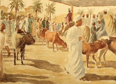 Marché aux bestiaux, Nizwa, Oman (2), 2018 (aquarelle) - Clive Wilson