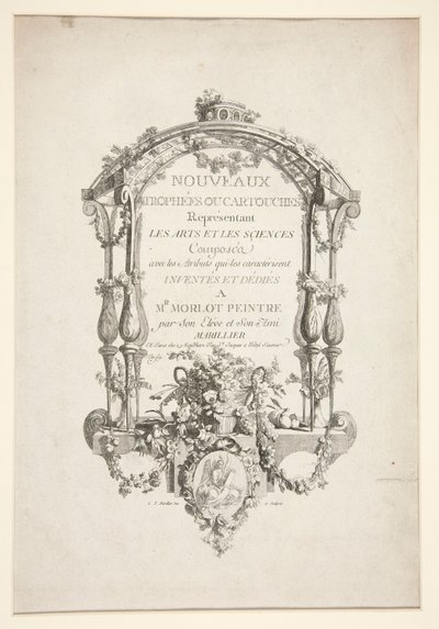 Page de titre de Nouveaux Trophées ou cartouches représentant les arts et les sciences - Clément Pierre Marillier
