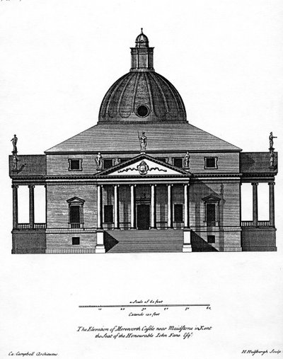 Élévation du château de Mereworth, gravé par H. Hulsbergh, vers 1722-24 - Colen Campbell