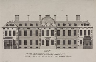 Élévation de Montague House vers la cour de Great Russell Street, Holborn, c.1725 (gravure) - Colen Campbell