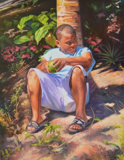 Garçon, fruit à pain, noix de coco - Colin Bootman
