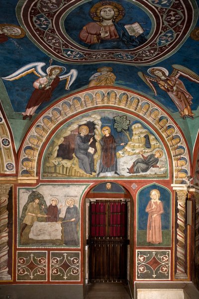 Différents épisodes de la vie de Saint Benoît : au centre « Le miracle de Saint Placide » Saint Benoît de Nursie, grâce à l