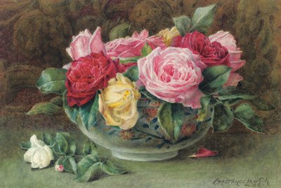 Nature morte avec un bol de roses roses, jaunes et rouges, 1883 - Constance Lawson