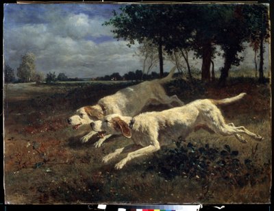 Chiens à la course - Constant Emile Troyon
