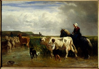 Le passage du gué - Constant Emile Troyon