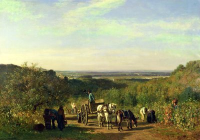 Vue des sommets de Suresnes ou, La récolte des raisins à Suresnes - Constant Emile Troyon